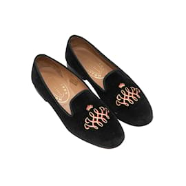 Stubbs & Wootton-Black & Multicolor Stubbs & Wootton Velvet Loafers Size 37.5-Black