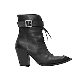 Autre Marque-Black John Fluevog Pointed-Toe Lace-Up Ankle Boots Size 40-Black