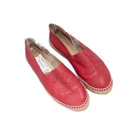 Chanel-Fuchsia Chanel Leather CC Espadrille Flats Size 39-Other