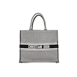 Christian Dior-Tote tipo libro mediano de pata de gallo Christian Dior en blanco y negro-Negro