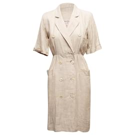 Autre Marque-Vintage Beige Yves Saint Laurent Variation 1990s Linen Dress Size EU 36-Beige