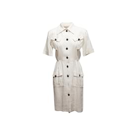 Saint Laurent-Vintage White Saint Laurent 1970s Linen Dress Size EU 38-White