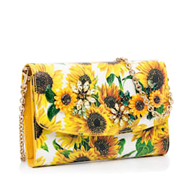 Dolce & Gabbana-Yellow Dolce&Gabbana Sunflower Printed Leather Wallet on Chain Crossbody Bag-Yellow