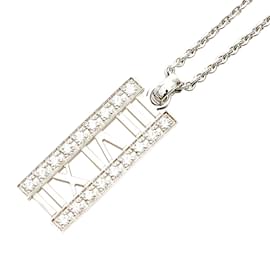 Tiffany & Co-Silver Tiffany Diamond Atlas Bar Pendant Necklace-Silvery