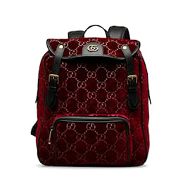 Gucci-Red Gucci GG Velvet Double Buckle Backpack-Red