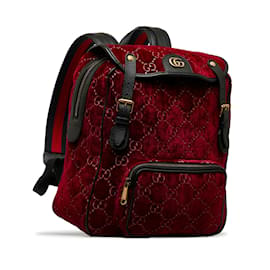 Gucci-Roter Gucci-Rucksack mit GG-Samtfutter und Schnalle-Rot