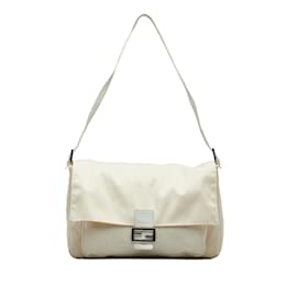 Fendi-White Fendi Canvas Mamma Forever Shoulder Bag-White