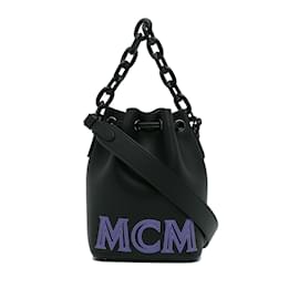 MCM-Black MCM Mini Leather Bucket Bag-Black