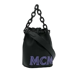 MCM-Black MCM Mini Leather Bucket Bag-Black