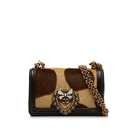 Dolce & Gabbana Marrón Dolce&Gabbana Bolso bandolera Devotion con estampado de jirafa y pelo de potro mini marrón Castaño