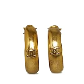 Chanel-Gold Chanel CC Hoop Earrings-Golden