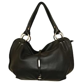 Céline-Celine Large Satchel in black lambskin top lined handle shopping shoulder bag-Black