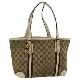 Gucci-GUCCI GG Canvas Sherry Line Bamboo Tote Bag Canvas Beige 137396 Auth th4311-Brown,Beige
