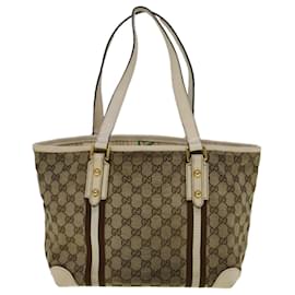 Gucci-GUCCI GG Canvas Sherry Line Bamboo Tote Bag Canvas Beige 137396 Auth th4311-Brown,Beige