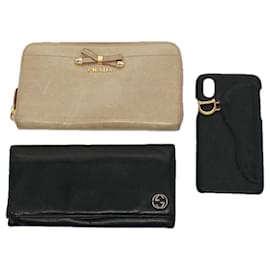 Prada-PRADA Gucci Étui portefeuille en cuir pour iPhone 3Set Noir Beige Auth ac2309-Noir,Beige