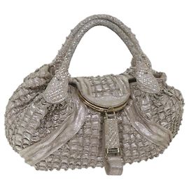 FENDI Spy Handtasche Leder Silber Auth 56875 Silber
