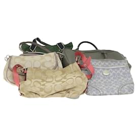 Coach-Coach Signature Shoulder Bag Canvas Leather 5Set Beige Gray Auth ar10799-Beige,Grey