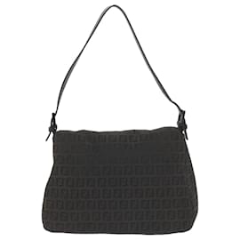 Fendi-FENDI Zucchino Canvas Mamma Baguette Shoulder Bag Black Auth yk9359-Black