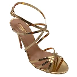 Autre Marque-Aquazzura Sandálias de couro de salto alto metálico dourado-Dourado