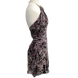 Autre Marque-Roberto Cavalli noir / Robe dos nu en soie imprimée violette-Noir