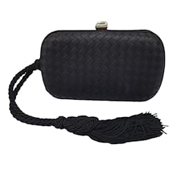 Bottega Veneta-Bottega Veneta Vintage Black Woven Intrecciato Satin Mini Clutch Bag-Nero