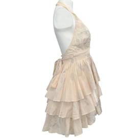 Autre Marque-Roberto Cavalli Peach / Silver Metallic Wrap Halter Dress-Pink
