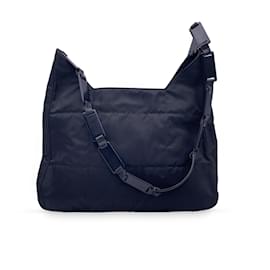 Prada-Black Quilted Nylon Tessuto Hobo Bag Plastic Strap B8360-Black
