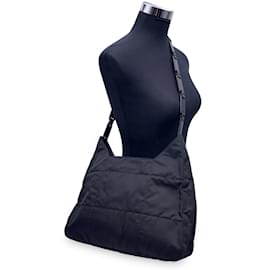 Prada-Black Quilted Nylon Tessuto Hobo Bag Plastic Strap B8360-Black