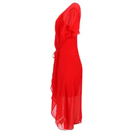 Tommy Hilfiger-Tommy Hilfiger Vestido cruzado de gasa para mujer en poliéster rojo-Roja