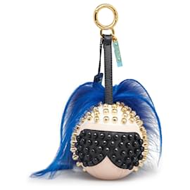 Fendi-Fendi Blue Fur-Trimmed Punkarlito Bag Charm-Blue