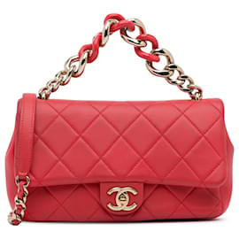 Chanel-Chanel Mini solapa roja de cadena elegante de piel de cordero roja-Roja