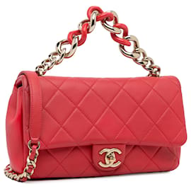 Chanel-Chanel Mini pelle di agnello rossa elegante catena con patta singola-Rosso