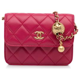 Chanel-Sac à bandoulière en cuir d'agneau rose Chanel Mini CC Matelasse Pearl Crush-Rose