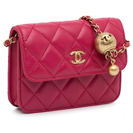 Chanel-Chanel Pink Mini CC Matelasse Pearl Crush Lambskin Crossbody Bag-Pink