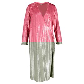 Ganni-Ganni Sonora Sequin Wrap Dress in Pink Polyester-Pink