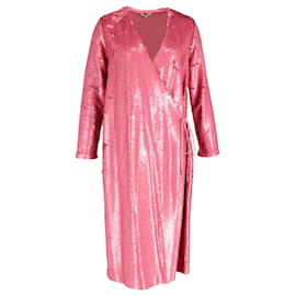Ganni-Vestido envolvente de lantejoulas Ganni Sonora em poliéster rosa-Rosa