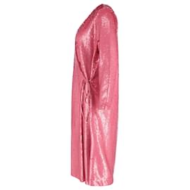 Ganni-Ganni Sonora Sequin Wrap Dress in Pink Polyester-Pink