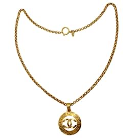 Chanel-Collana Chanel Vintage Paris con ciondolo a forma di moneta in metallo dorato-D'oro,Metallico