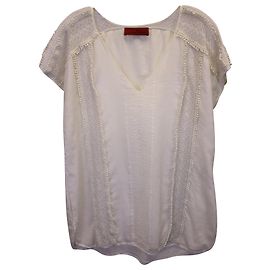 Carolina Herrera Blusa com decote em V com acabamento em renda em algodão branco Branco