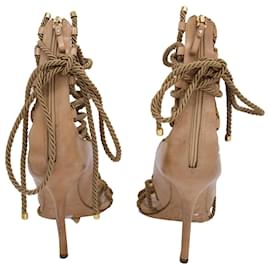 Sergio Rossi-Sergio Rossi Opanca Lace Up Sandals in Beige Leather-Brown,Beige