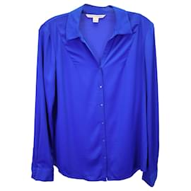 Diane Von Furstenberg Button-Up-Bluse aus blauer Polyesterseide Blau