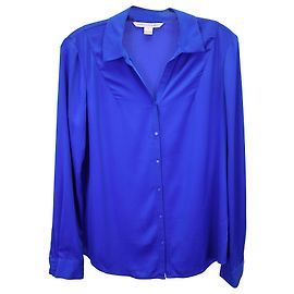 Diane Von Furstenberg Chemisier boutonné en soie polyester bleue Bleu