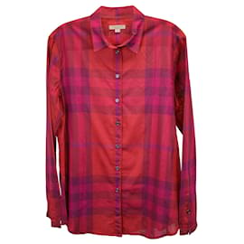 Burberry-Camisa xadrez Burberry com botões em algodão rosa-Rosa