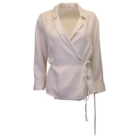Anine Bing Wickelbluse aus cremefarbener Seide Weiß Roh