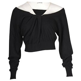 Kurzer, schulterfreier Pullover von Alexander Wang aus schwarzer Wolle Schwarz