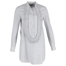 Burberry-Camisa listrada com babados Burberry em algodão branco-Branco