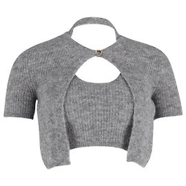 Conjunto de top recortado e cardigã T by Alexander Wang em lã cinza Cinza