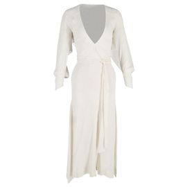 Vestido Roland Mouret com cinto e decote profundo em algodão creme Branco Cru