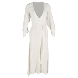 Roland Mouret-Roland Mouret Belted Plunging Neckline Dress in Cream Cotton-White,Cream