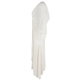 Roland Mouret-Roland Mouret Belted Plunging Neckline Dress in Cream Cotton-White,Cream